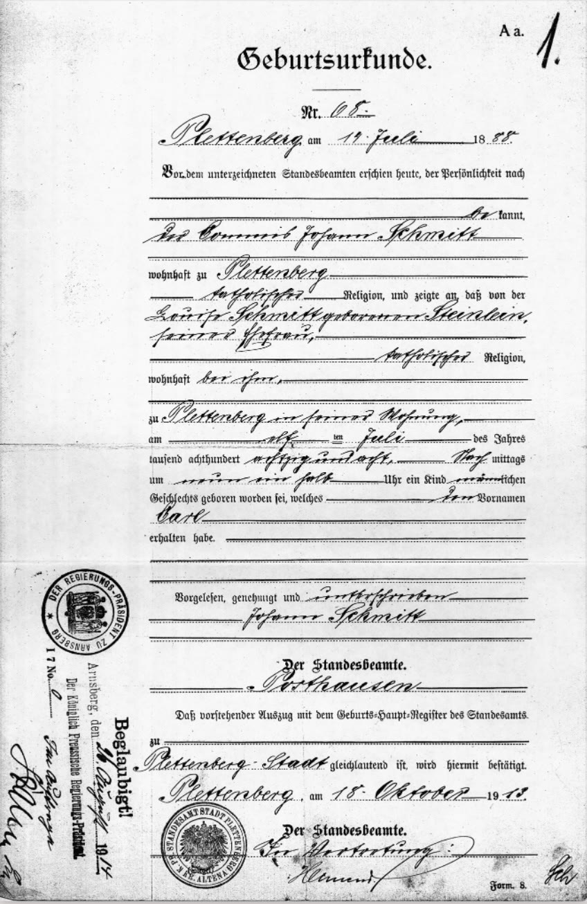 A certified true copy of a birth certificate, illustrating a certified copy